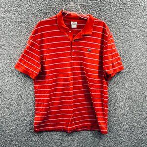 Lacoste Mens Polo Shirt 6 Red Gray Striped Short Sleeve Pullover Logo F4811